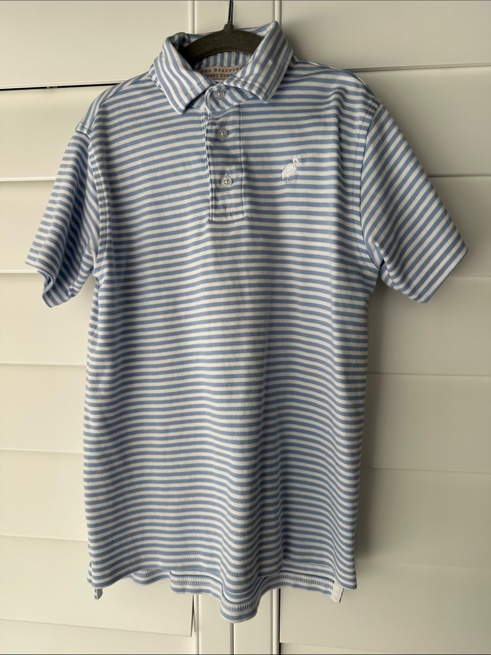 TBBC prim and proper polo blue and white stripes size 7
